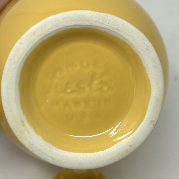 Vtg Original Fiestaware Yellow Sugar Bowl Scroll Handles 1939-1951 Missing Lid - Picture 5 of 8